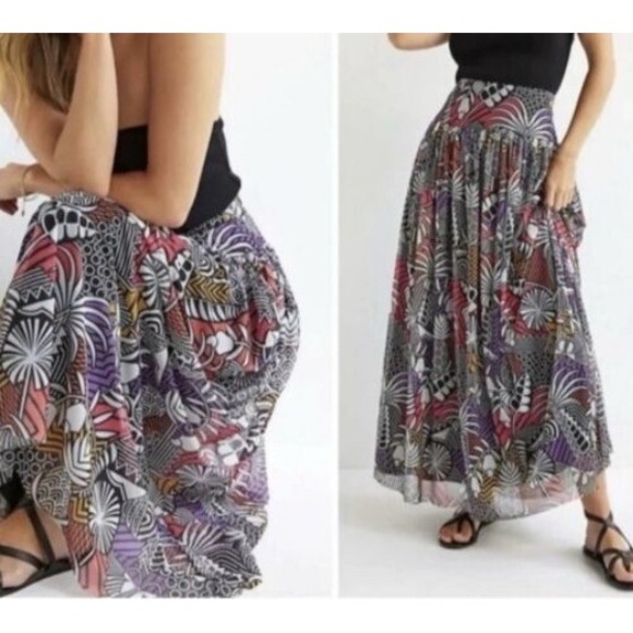 Farm Rio x Anthropologie Tropical Mesh Maxi Skirt‎ Womens S Multicolor Layered